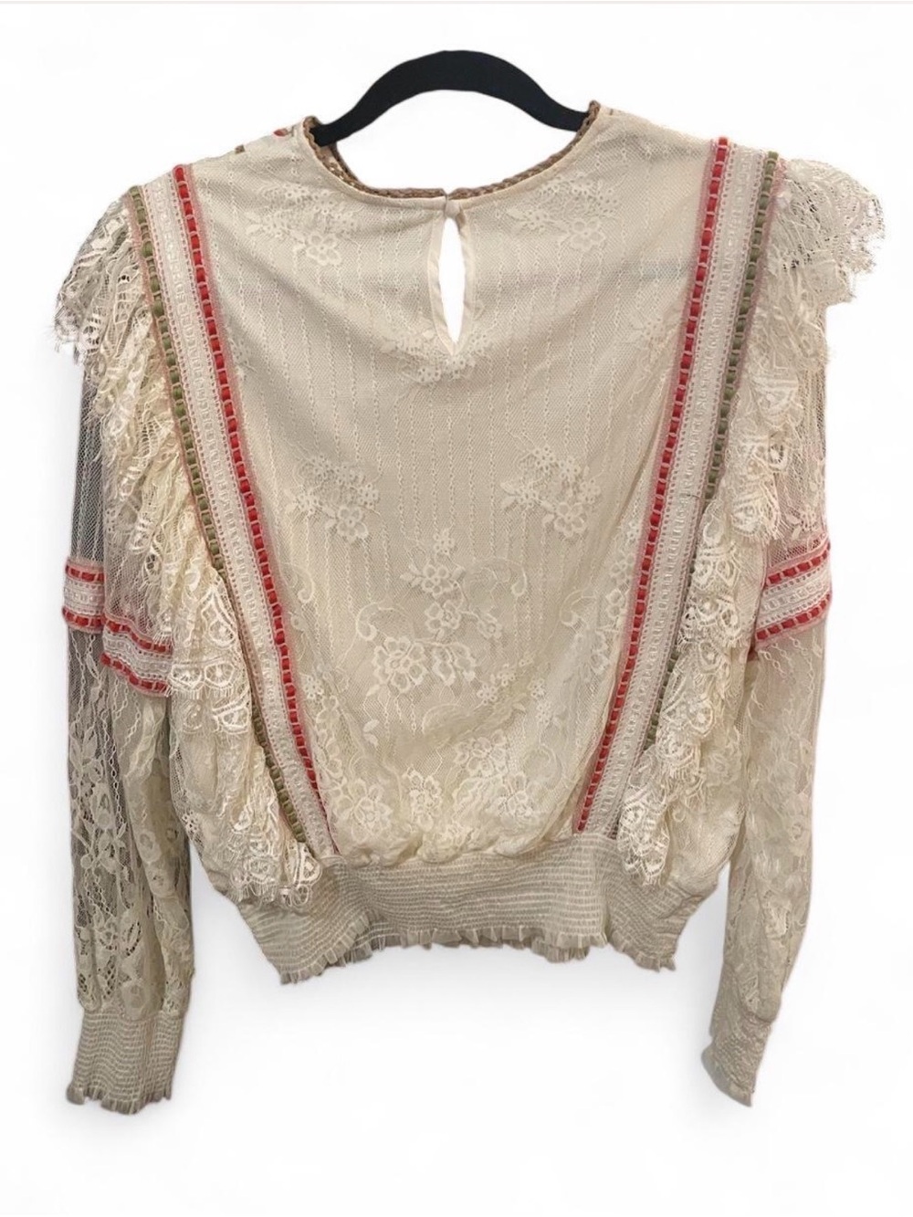 Anthropologie Bl^nk London Kiyana Lace Embroidered Blouse - Ivory Coral - Medium - Picture 7 of 8